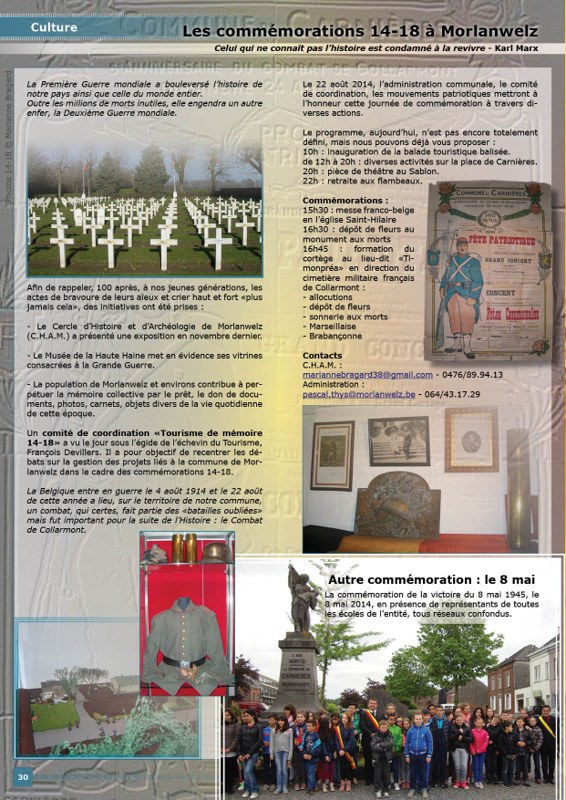 Article du journal communal de Morlanwelz n°69 - juin 2014